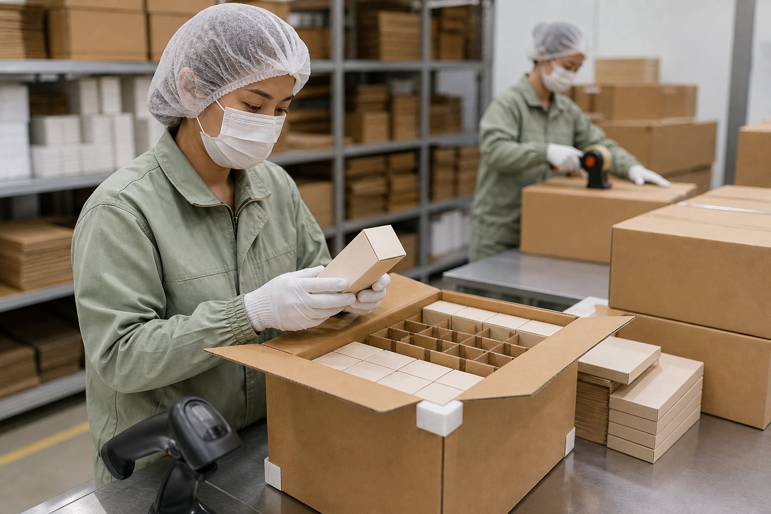 Concept image of careful cosmetics export packing
