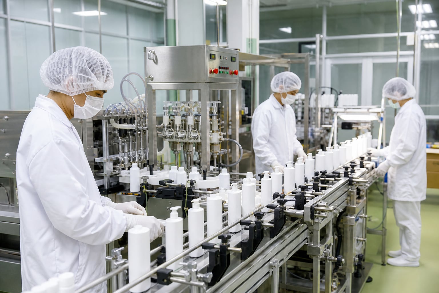 Concept image of a cosmetics filling line