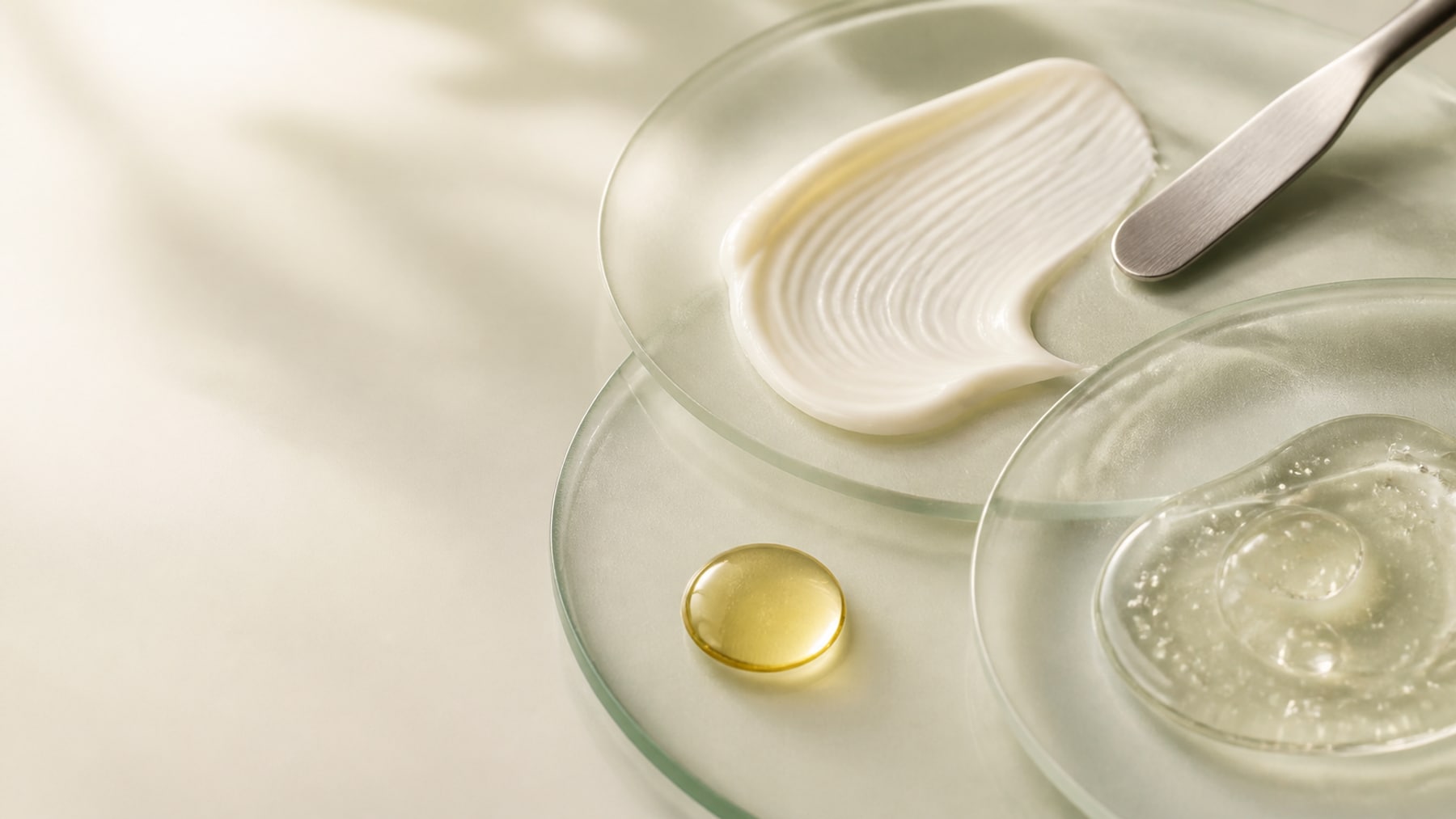 Skincare cream, serum and gel formulation textures