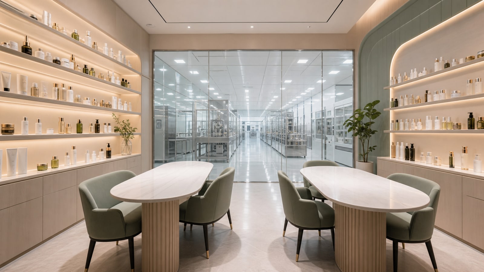 Product showroom and factory corridor video poster